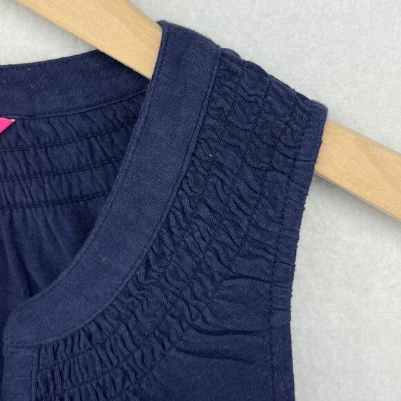 LILLY PULITZER Tank Top 2XS Essie Palm Beach Slub Popover Smocked Cotton Blue - Picture 10 of 15